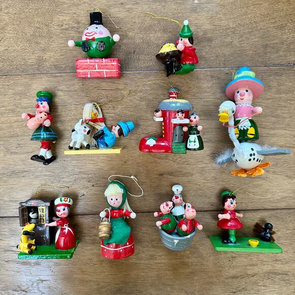 Vintage nursery rhyme storybook Wood Ornaments Handmade Christmas set of 10 - Picture 6 of 13